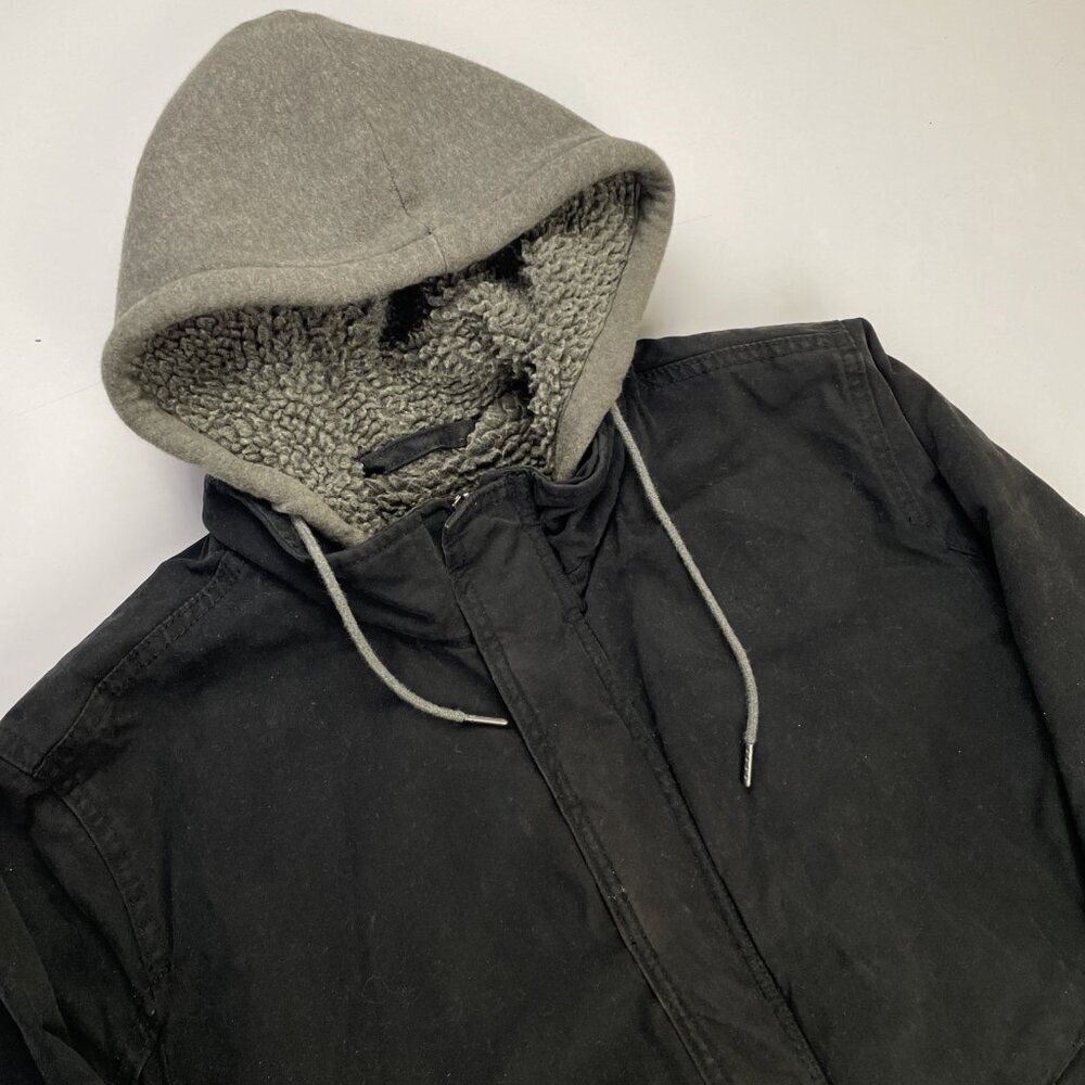 American Eagle Hooded Chore Jacket Men’s M Sherpa Lined Full Zip/Snap Black